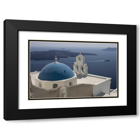 Greece, Santorini Church overlooks the Aegean Black Modern Wood Framed Art Print with Double Matting by Young, Bill