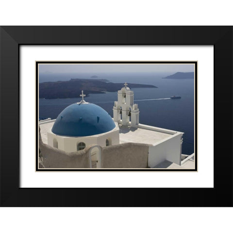 Greece, Santorini Church overlooks the Aegean Black Modern Wood Framed Art Print with Double Matting by Young, Bill