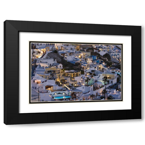 Greece, Firostefani Cliffside villas at night Black Modern Wood Framed Art Print with Double Matting by Young, Bill