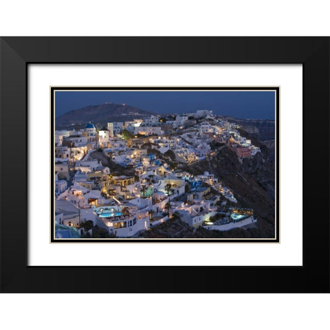 Greece, Firostefani Cliffside villas with lights Black Modern Wood Framed Art Print with Double Matting by Young, Bill