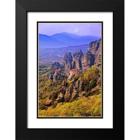 Greece-Meteora Monastery atop mountains  Black Modern Wood Framed Art Print with Double Matting by Jaynes Gallery