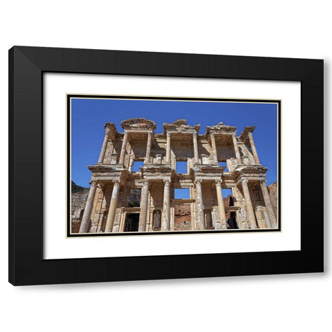 Turkey-Ephesus Facade ruins of Celsus Library in ancient city  Black Modern Wood Framed Art Print with Double Matting by Jaynes Gallery