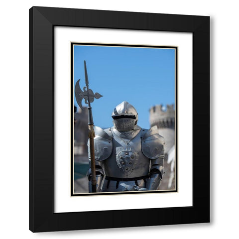 Greece-Rhodes Medieval Old Town (UNESCO) Suit of armor with Palace of the Grand Master Black Modern Wood Framed Art Print with Double Matting by Hopkins, Cindy Miller