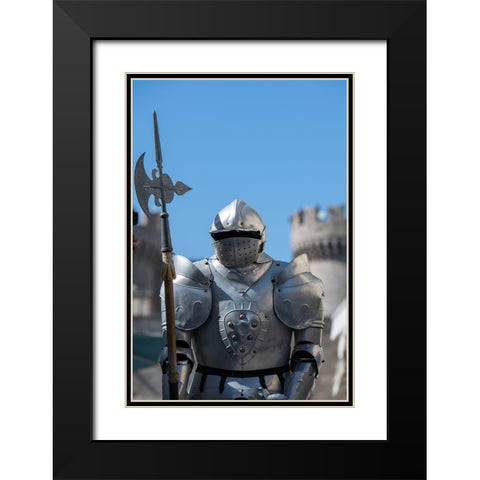 Greece-Rhodes Medieval Old Town (UNESCO) Suit of armor with Palace of the Grand Master Black Modern Wood Framed Art Print with Double Matting by Hopkins, Cindy Miller