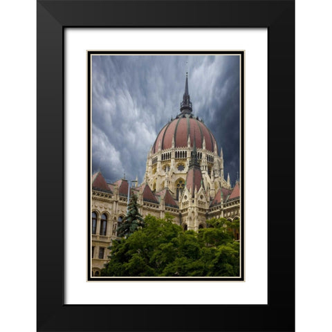 Hungary, Budapest Parliament Building Black Modern Wood Framed Art Print with Double Matting by Zuckerman, Jim