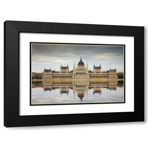 Hungary, Budapest Parliament Building Black Modern Wood Framed Art Print with Double Matting by Zuckerman, Jim