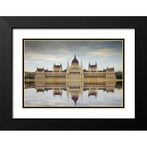 Hungary, Budapest Parliament Building Black Modern Wood Framed Art Print with Double Matting by Zuckerman, Jim