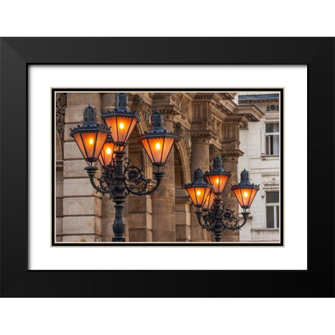 Hungary-Budapest-Streetlights Black Modern Wood Framed Art Print with Double Matting by Haseltine, Tom