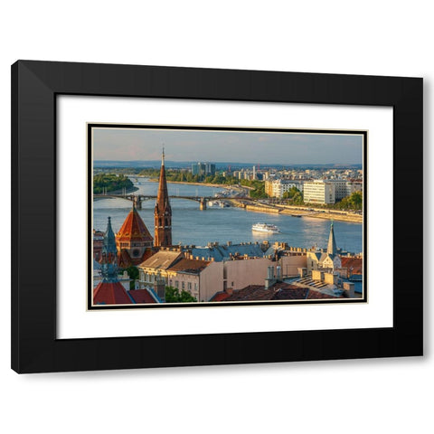 View from Castle Hill of the Margaret Bridge crossing the Danube River-Buda side-Central Budapest-C Black Modern Wood Framed Art Print with Double Matting by Haseltine, Tom