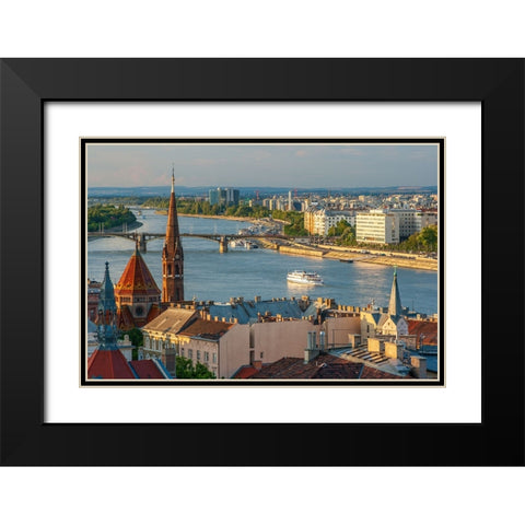 View from Castle Hill of the Margaret Bridge crossing the Danube River-Buda side-Central Budapest-C Black Modern Wood Framed Art Print with Double Matting by Haseltine, Tom