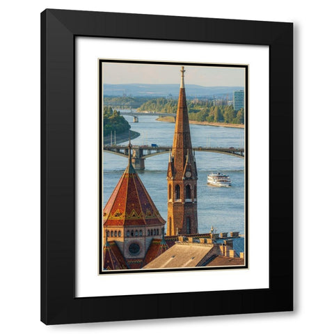 View from Castle Hill of the Margaret Bridge crossing the Danube River-Buda side-Central Budapest-C Black Modern Wood Framed Art Print with Double Matting by Haseltine, Tom