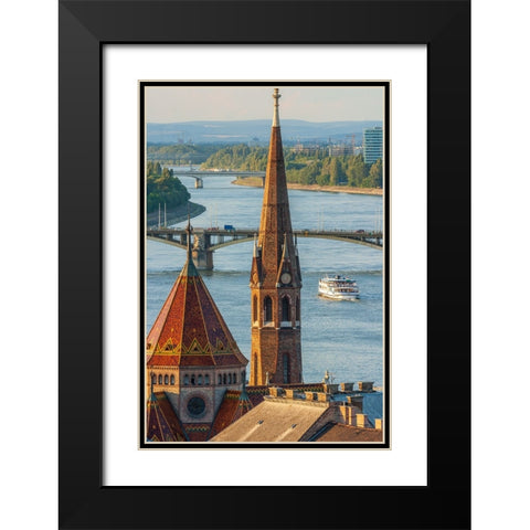 View from Castle Hill of the Margaret Bridge crossing the Danube River-Buda side-Central Budapest-C Black Modern Wood Framed Art Print with Double Matting by Haseltine, Tom