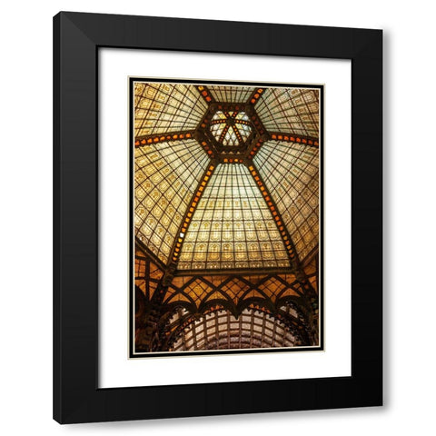 Stained glass ceiling inside Ferenciek Tere-Square of the Franciscans-an important public transport Black Modern Wood Framed Art Print with Double Matting by Haseltine, Tom