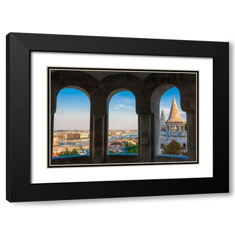 Hungary-Budapest-View from inside Fishermans Bastion Black Modern Wood Framed Art Print with Double Matting by Haseltine, Tom
