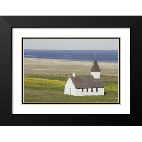 Iceland Isolated Christian church near the beach Black Modern Wood Framed Art Print with Double Matting by Morris, Arthur
