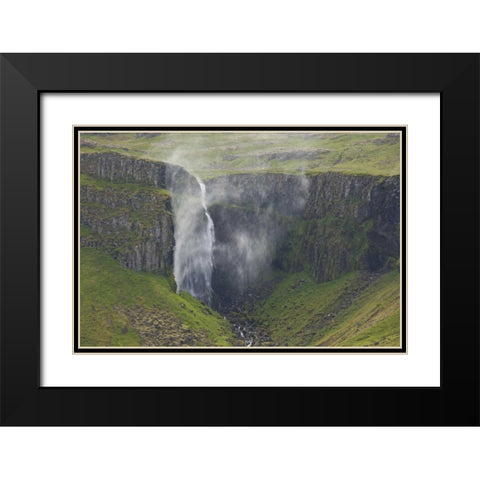 Iceland, Snaefellsnes Grundarfoss Falls Black Modern Wood Framed Art Print with Double Matting by Grall, Don