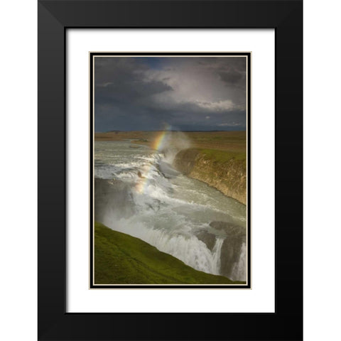 Iceland A rainbow arcs over Gullfoss falls Black Modern Wood Framed Art Print with Double Matting by Grall, Don