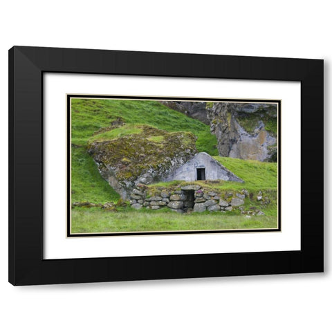 Iceland, Skogar A sod-covered roof on a shed Black Modern Wood Framed Art Print with Double Matting by Grall, Don