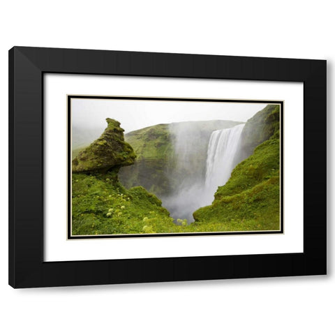 Iceland Waterfall plunges over a volcanic cliff Black Modern Wood Framed Art Print with Double Matting by Grall, Don