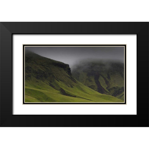 Iceland Misty mountainside landscape Black Modern Wood Framed Art Print with Double Matting by Young, Bill