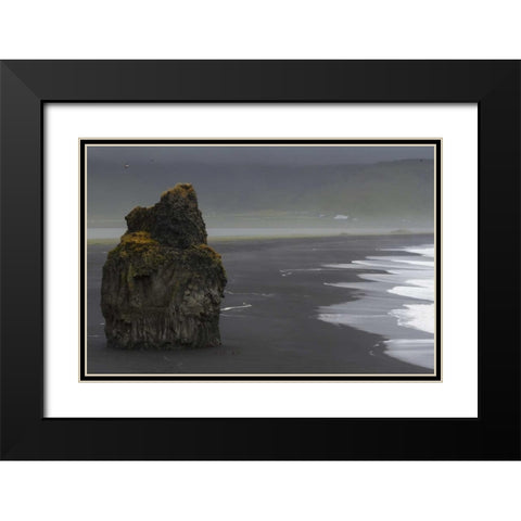 Iceland, Vik black sand beach on rainy day Black Modern Wood Framed Art Print with Double Matting by Young, Bill
