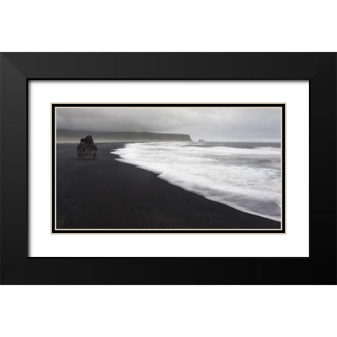 Iceland, Vik black sand beach on rainy day Black Modern Wood Framed Art Print with Double Matting by Young, Bill