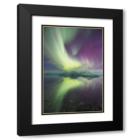 Iceland, Jokulsarlon Aurora lights over a lagoon Black Modern Wood Framed Art Print with Double Matting by Anon, Josh