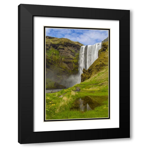 Iceland, Skogafoss Waterfall reflects in pool Black Modern Wood Framed Art Print with Double Matting by Illg, Cathy and Gordon