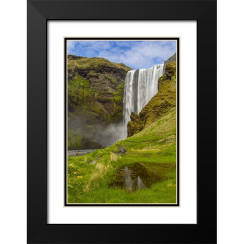 Iceland, Skogafoss Waterfall reflects in pool Black Modern Wood Framed Art Print with Double Matting by Illg, Cathy and Gordon