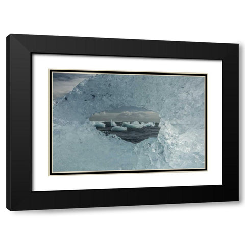 Iceland Icebergs viewed through hole in ice Black Modern Wood Framed Art Print with Double Matting by Illg, Cathy and Gordon