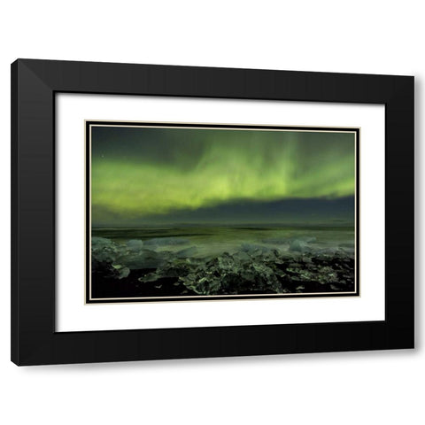 Iceland, Jokulsarlon Aurora borealis and ocean Black Modern Wood Framed Art Print with Double Matting by Young, Bill