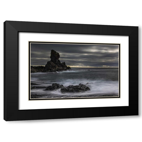 Iceland, Dritvik Stormy shoreline scenic Black Modern Wood Framed Art Print with Double Matting by Young, Bill