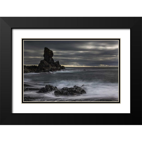 Iceland, Dritvik Stormy shoreline scenic Black Modern Wood Framed Art Print with Double Matting by Young, Bill