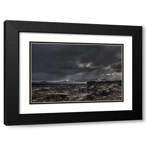 Iceland,Thingvellir NP Dark Rugged landscape Black Modern Wood Framed Art Print with Double Matting by Young, Bill
