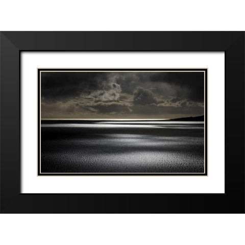Iceland, Hvalfjordur Sunlight on ocean Black Modern Wood Framed Art Print with Double Matting by Young, Bill