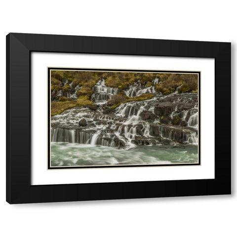 Iceland, Hraunfossar Waterfalls into stream Black Modern Wood Framed Art Print with Double Matting by Illg, Cathy and Gordon