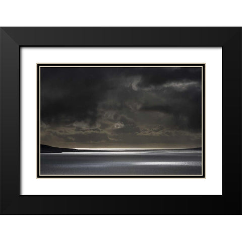 Iceland, Hvalfjordur Sunlight on ocean Black Modern Wood Framed Art Print with Double Matting by Young, Bill