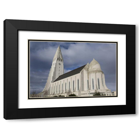 Iceland, Reykjavik Hallgrimskirkja Church Black Modern Wood Framed Art Print with Double Matting by Young, Bill