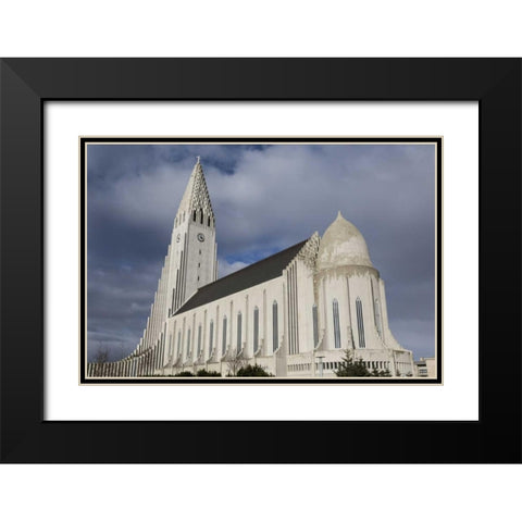 Iceland, Reykjavik Hallgrimskirkja Church Black Modern Wood Framed Art Print with Double Matting by Young, Bill