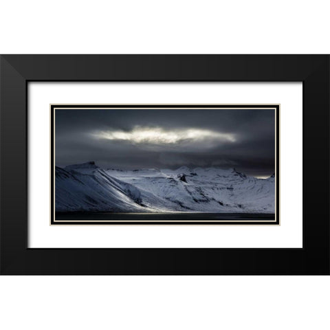 Iceland Sunlight bursts through storm clouds Black Modern Wood Framed Art Print with Double Matting by Young, Bill