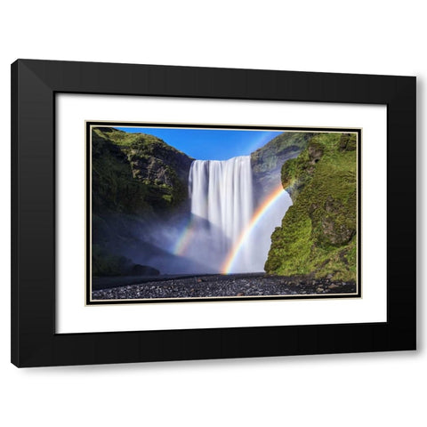 Iceland, Skogafoss Waterfall and rainbow Black Modern Wood Framed Art Print with Double Matting by Kirkland, Dennis