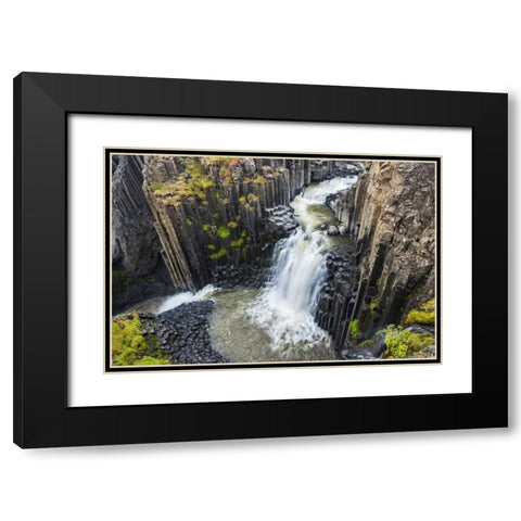 Iceland, Waterfall and basalt columns Black Modern Wood Framed Art Print with Double Matting by Kirkland, Dennis