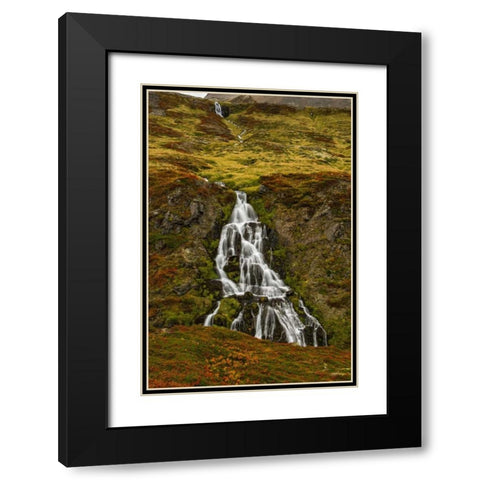 Iceland, Snaefellsnes Small waterfall and Autumn Black Modern Wood Framed Art Print with Double Matting by Kirkland, Dennis