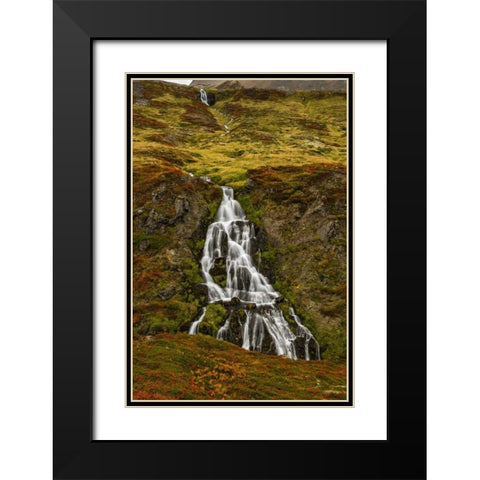 Iceland, Snaefellsnes Small waterfall and Autumn Black Modern Wood Framed Art Print with Double Matting by Kirkland, Dennis