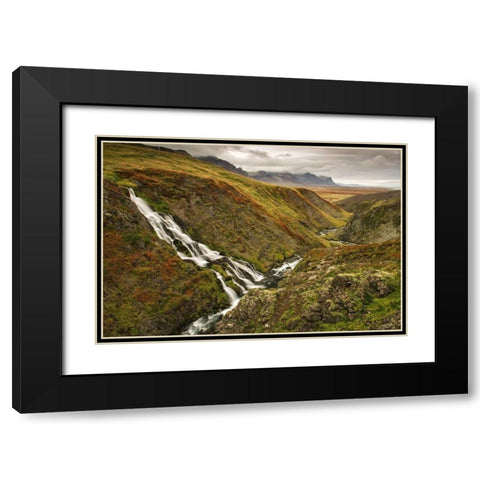 Iceland, Snaefellsnes Small waterfall in fall Black Modern Wood Framed Art Print with Double Matting by Kirkland, Dennis