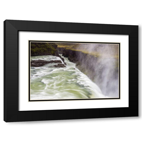 Iceland, Misty Gulfoss Waterfall and river Black Modern Wood Framed Art Print with Double Matting by Kirkland, Dennis