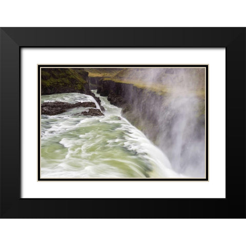 Iceland, Misty Gulfoss Waterfall and river Black Modern Wood Framed Art Print with Double Matting by Kirkland, Dennis