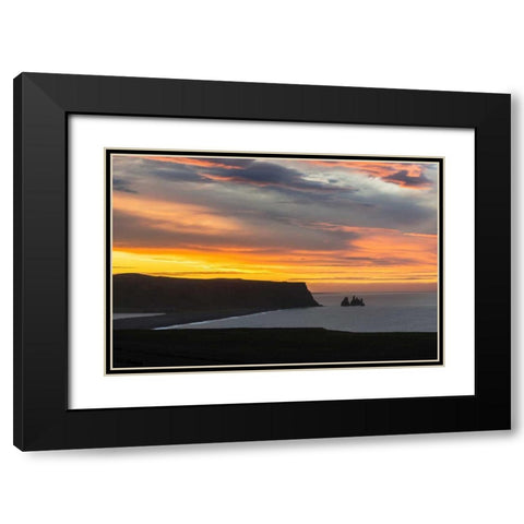 Iceland, Dyrholaey Sunrise over ocean and land Black Modern Wood Framed Art Print with Double Matting by Kirkland, Dennis