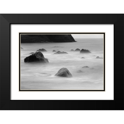 Basalt sea stacks in the ocean-Vik-Iceland Black Modern Wood Framed Art Print with Double Matting by Su, Keren
