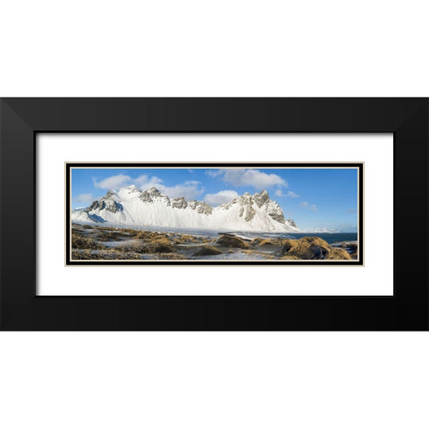Coastal landscape with dunes at iconic Stokksnes during winter and stormy conditions Iceland Black Modern Wood Framed Art Print with Double Matting by Zwick, Martin